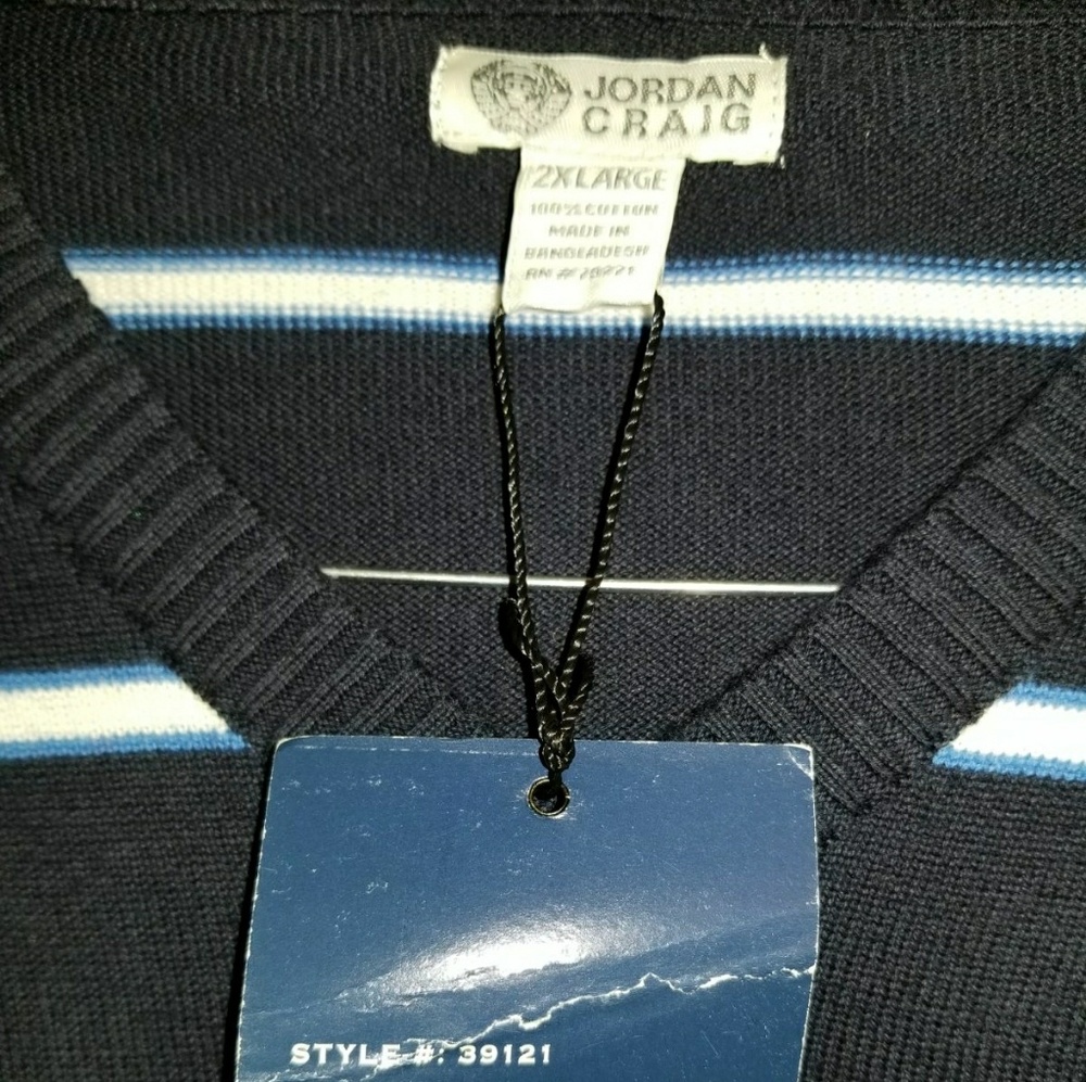 🎷Jordan Craig Navy V Neck Striped Sweater🎷 - Picture 4 of 4